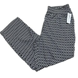 NY Collection Womens XL Black White Geometric Print Pull-On Straight Leg Pants